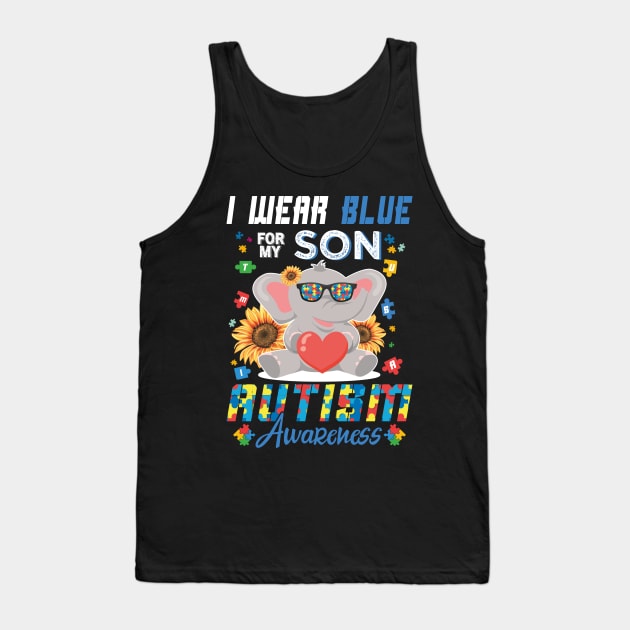 Elephant I Wear Blue For My Son Autism Awareness Month Mom Dad Tank Top by GShow